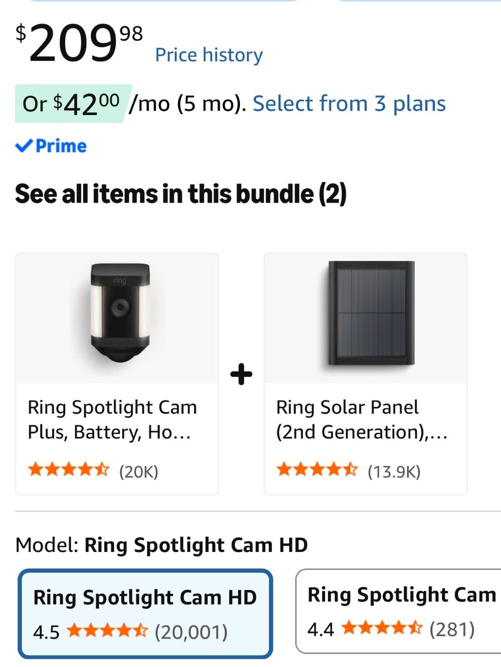 Ring Outdoor Security Camera with Integrated Floodlight - Black AND solar panel